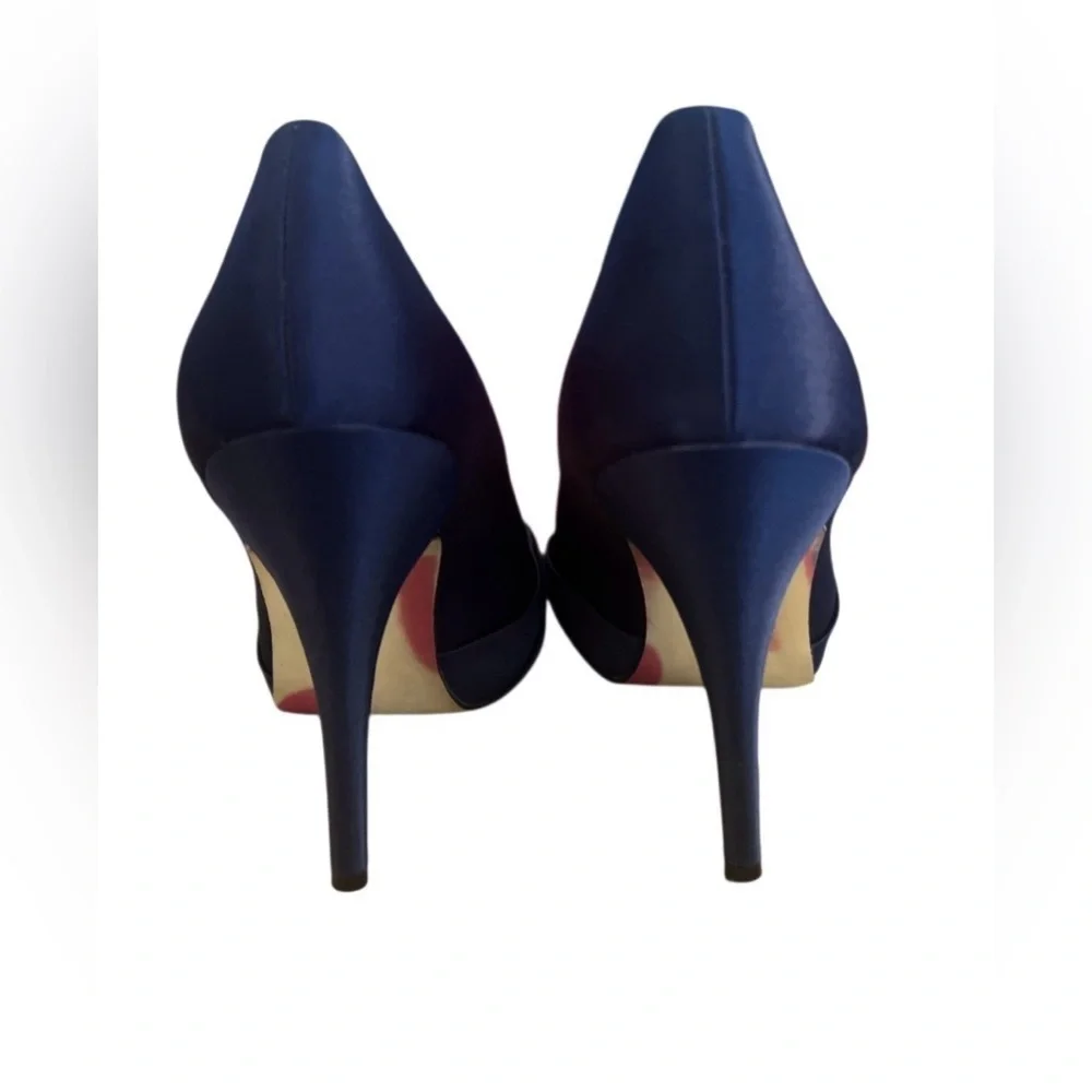 Nina Midnight Blue Satin Peep Toe Heels